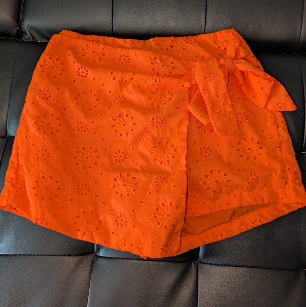 Orange Eyelet Wrap Skirt